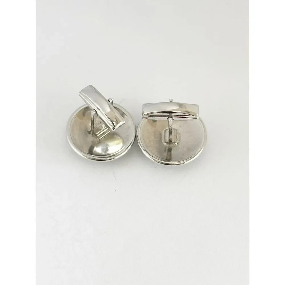 Vintage Silver Tone Hematite Roman Soldier Cufflinks Round